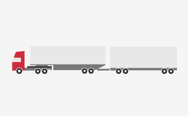 Trailerdragare + semitrailer + släpvagn ledad dragstång