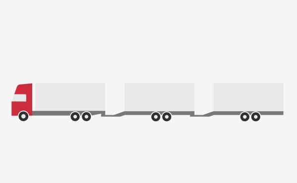 Lastbil + släpkärra stel dragstång + släpkärra stel dragstång