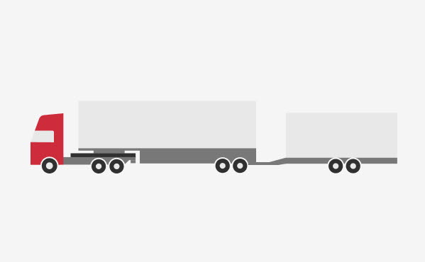 Trailerdragare + semitrailer + släpkärra stel dragstång