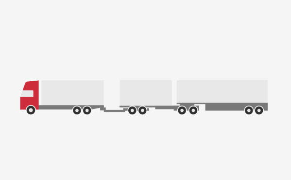 Lastbil + dolly + link + semitrailer